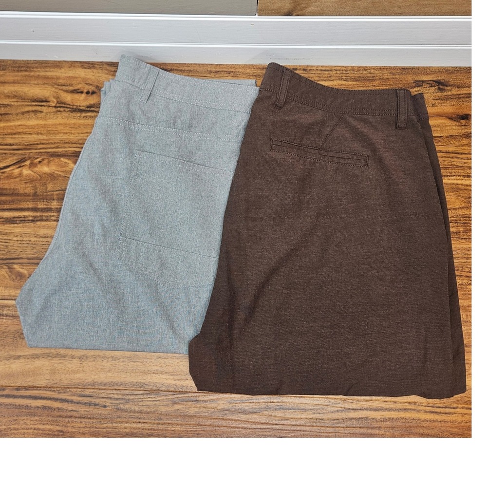 Lot of 2 Linksoul Boardwalker Golf Pants‎ Mens 36L Brown Grey LS6153-L Stretch